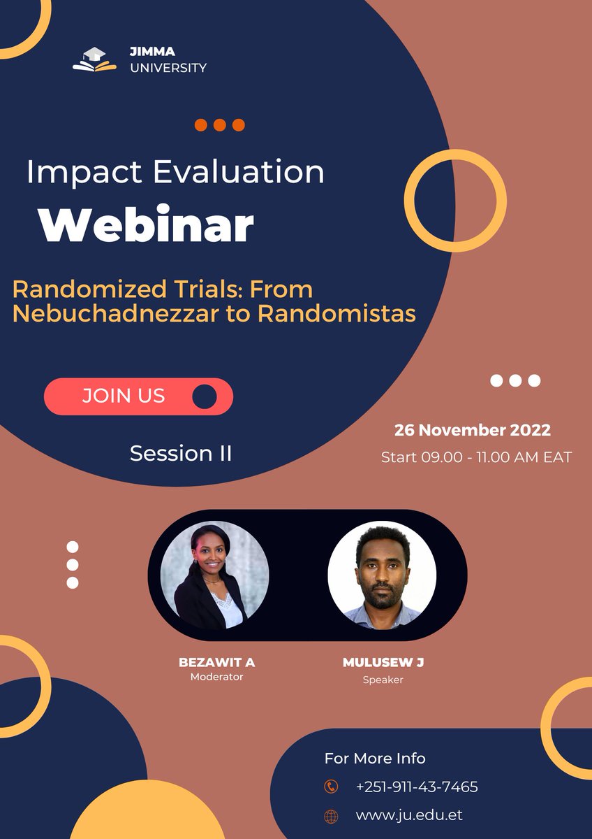 MullerJeb's tweet photo. #Ethiopia: Miss it not! Our second impact evaluation seminar series will be held this Saturday, 9-11 am EAT. We will be discussing Randomized Trials: from Nebuchadnezzar to Randomistas.@Bezomonics @Ebakass @HawassaUniverst @JimmaUniv https://t.co/JZrjJf3pmB