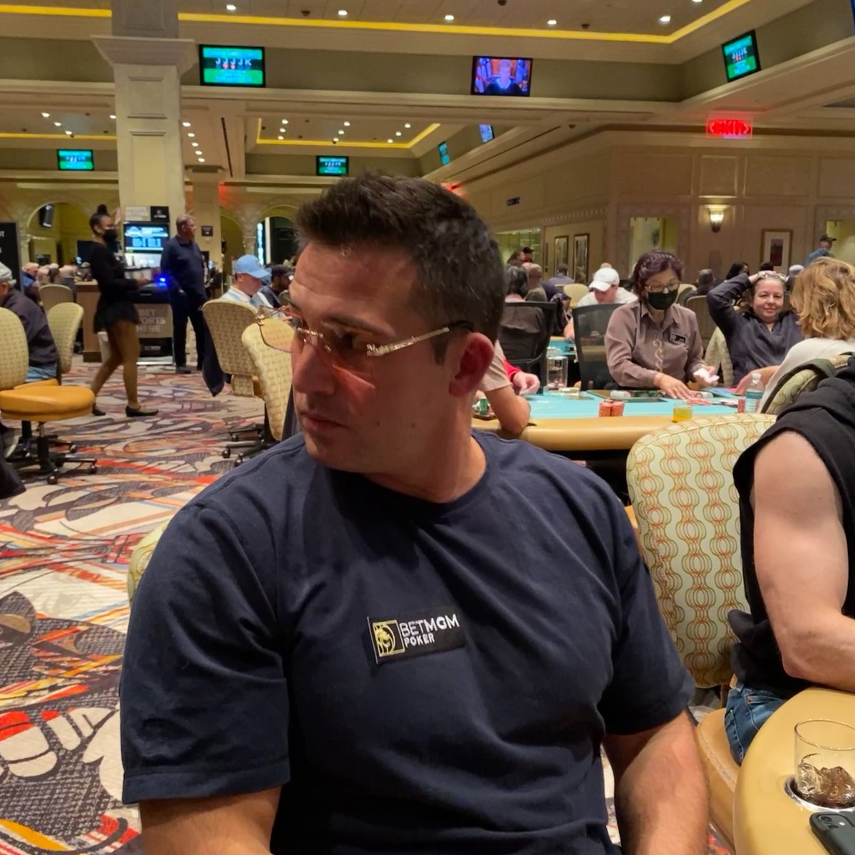 BetMGMPoker's tweet photo. Rate these shades 1-10 😎 @rampagepoker passing them out to players at Borgata last week https://t.co/TnytFGA8Ua