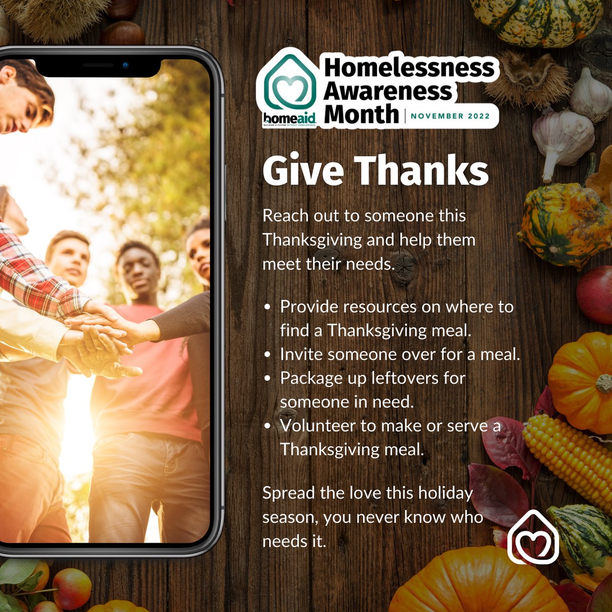 HomeAid_Sac's tweet photo. #LetsGiveThanks this holiday season. Help provide someone with resources or invite someone in this Thanksgiving. #Kindness is key. https://t.co/7lT4kuHHAA