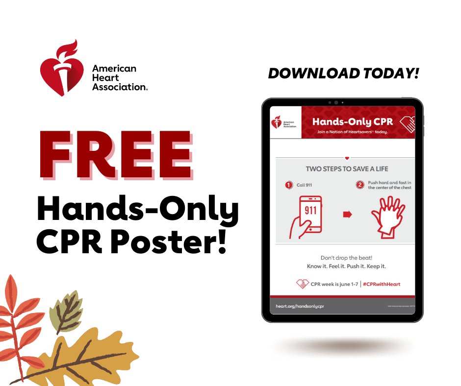 HeartCPR's tweet photo. Download your free CPR poster today! The perfect reminder for the holiday season. 🍂 

Learn more: https://t.co/0BSlqMLe0L 

#CPRwithHeart https://t.co/qdVlWQr5dE