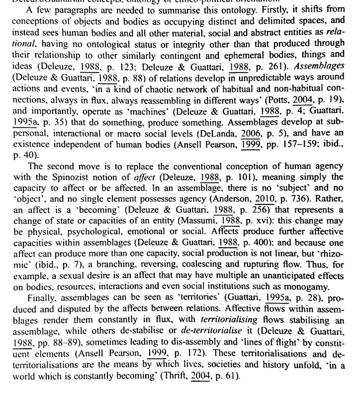 danprisk's tweet photo. I think this is the best summary of assemblage theory I've found, and maybe the first time I really feel like I'm starting to get it? 
From Fox &amp; Alldred (2015) New Materialist Social Inquiry https://t.co/0h46aHaAOx