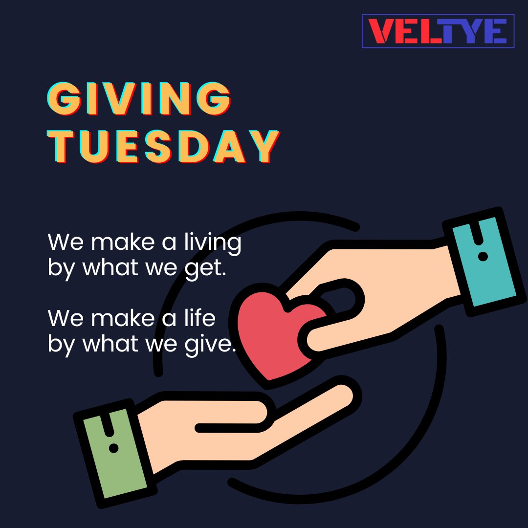 Vel_Tye's tweet photo. Whether it’s making someone smile, someone out, showing up people we care about, or giving some of what we have to those who need our help, every act of generosity counts &amp; everyone has something to contribute toward building a better world.
#GivingTuesday2022  #veltye https://t.co/ZOl5v1ZkgA