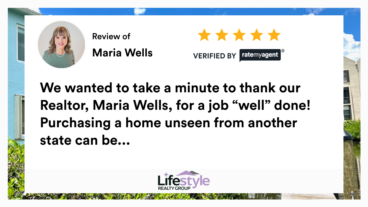 MariaSWells's tweet photo. My latest RateMyAgent review in Stuart.
Florida BK453658
https://t.co/jwin5Kvtf2

...
#ratemyagent #realestate #Lifestyle_Realty_Group https://t.co/BrhHfYZDEo