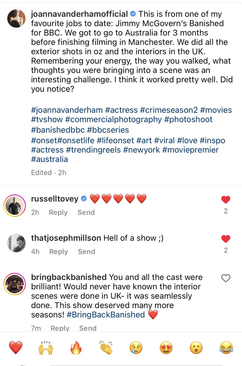 Joanna Vanderham sharing some #Banished memories on Instagram. Love and miss this crew! ❤️ #BringBackBanished @BBCTwo