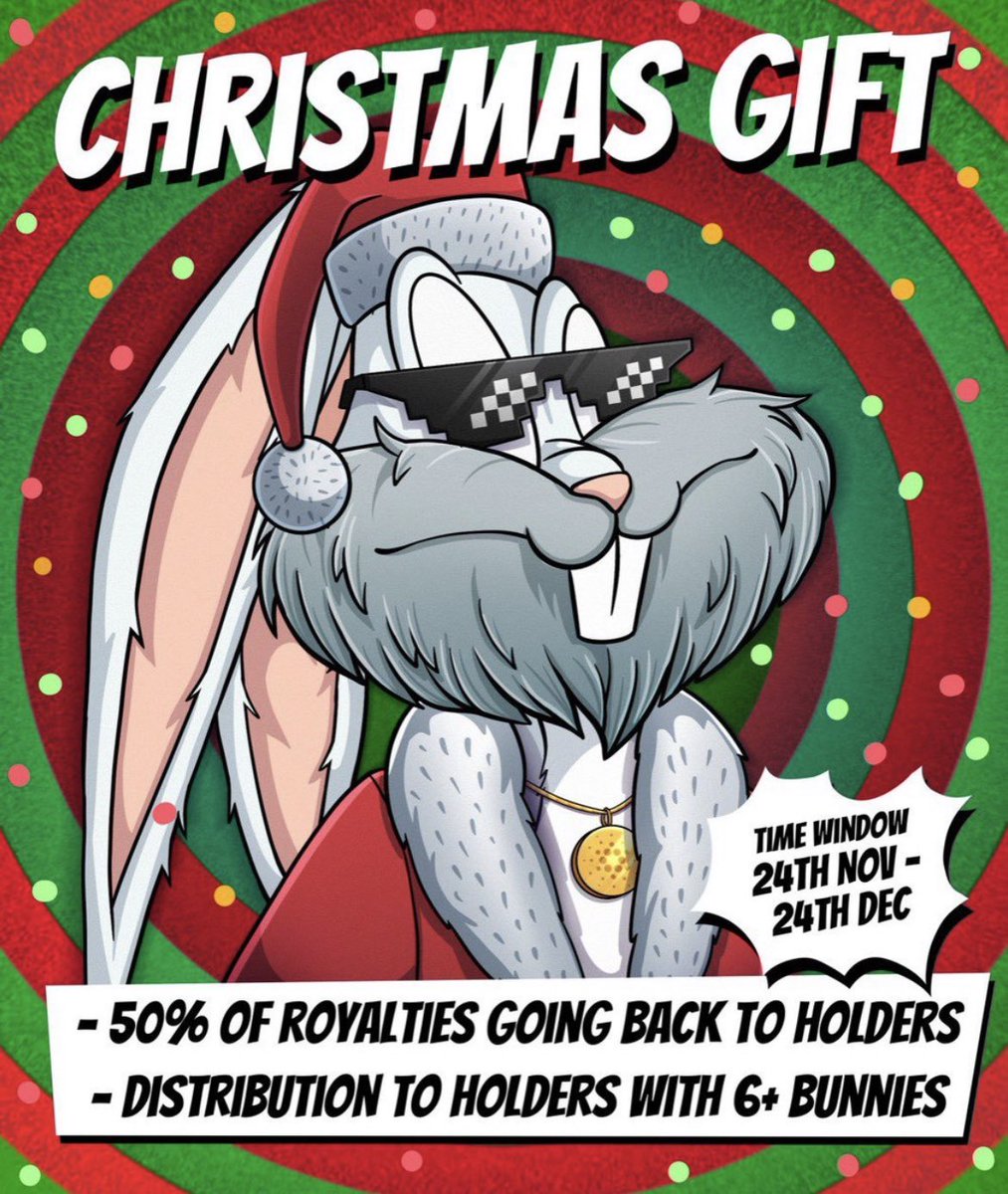 proobus's tweet photo. 🚨🚨Giveaway Allert🚨🚨

Bunny #2557

➡️ follow @proobus 
➡️ Tag 5 #NFT friends 

⏰48 hours, GL🍀

Which Community is giving back 50% of their #royalties to their holders???

Yesssss, it’s the @DegenBunniesNFT Fam -> Christmas gift 🎁 

Time to buy a Bunny #cnft #cnftart https://t.co/xjfILyWo7K