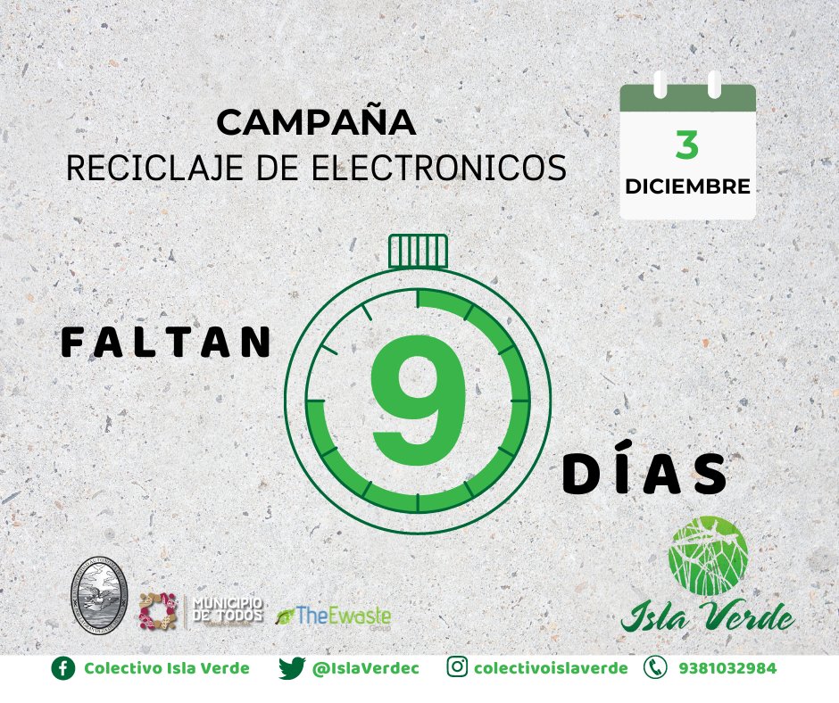 IslaVerdec's tweet photo. #CDDELCARMEN Trae tus residuos electrónicos el sábado 3 de diciembre a los ♻️Ecopuntos

1. DOMO DEL MAR 10-18 h
2. Parque Central  10- 17 h
3. CTI UNACAR 10-17 h

Boletín: https://t.co/gJCbm7Sz3O

#Reciclaje #Ewaste #Sostenible #SoyIsleño #cuidalatierra #voluntariado #FelizJueves https://t.co/lw9AMHhOaz
