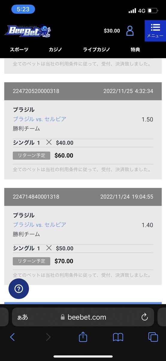 coldharbor_X23's tweet photo. @koba_kendo 前半観てブラジルの勝ちを確信したので美味しいオッズの時に買えました！ https://t.co/3ozP9GHVtX