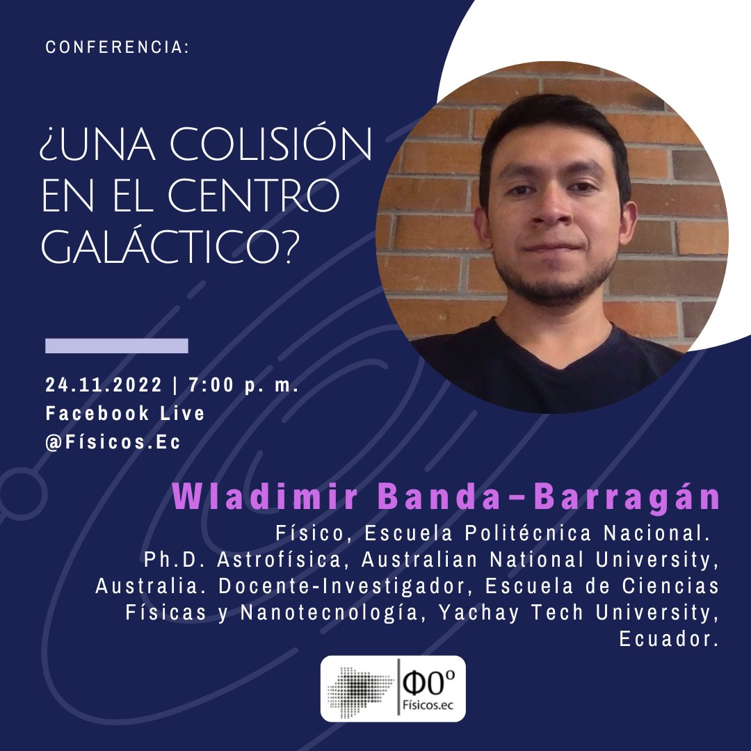 Ciclo de Conferencias de #divulgacioncientifica
📆 Jueves, 24 de noviembre de 2022
🕖 19h00
 👨🏻‍🔬Wladimir Banda <a href="/wbandabarragan/">Wladimir E. Banda-Barragán</a>
💻 Vía: Facebook Live fb.me/e/29kw2A2N4
ℹ️ Conferencias último jueves de cada mes
<a href="/CienciaLatitud0/">Grupo de Investigadores Latitud Cero</a>