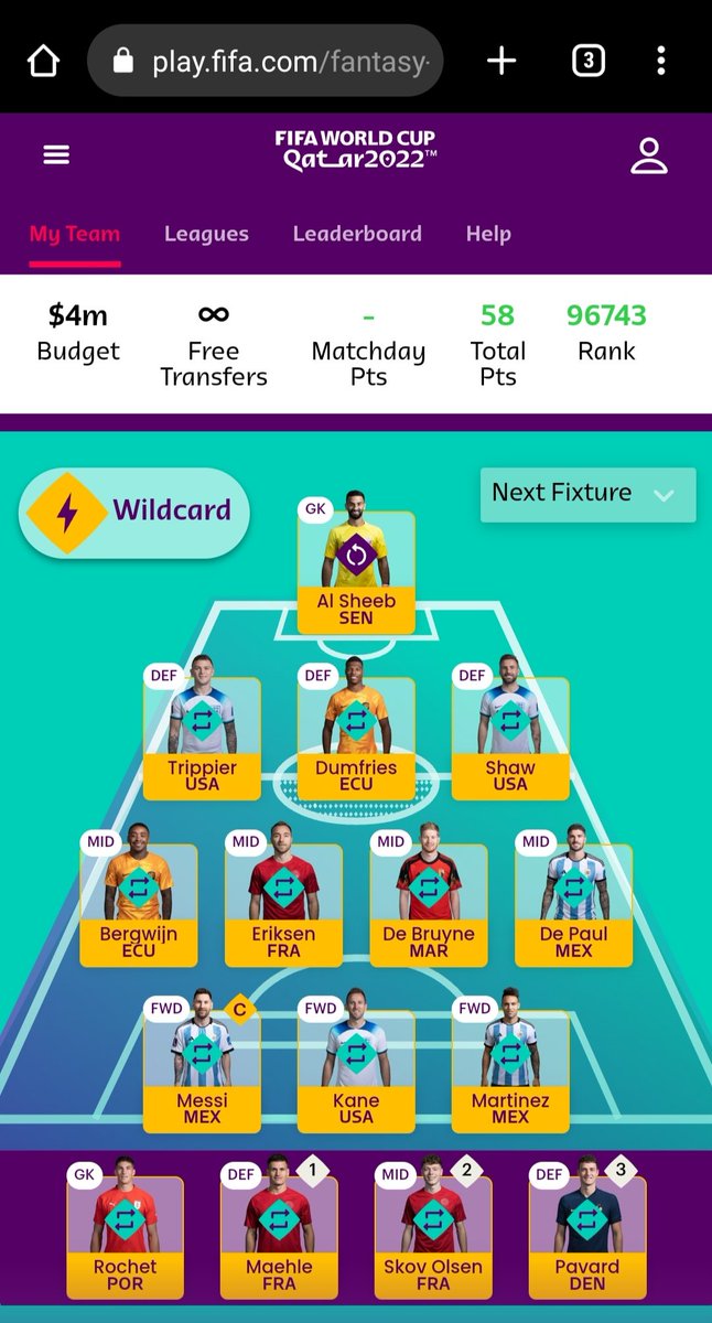 AtTheWheel_FPL's tweet photo. @LetsTalk_FPL I hit the wildcard button thinking I could start making unlimited changes to my team until the first KO tomorrow, but it won't let me make any changes? I think you have to make the changes and then hit wildcard. Basically WTF is the game!!! https://t.co/PSJvfanQxj