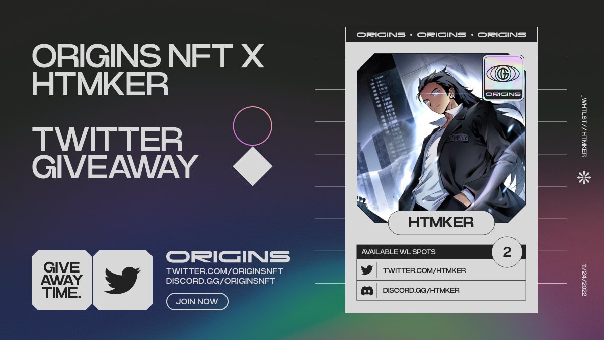 Origins x HTMKER

We giving away 2 <a href="/HTMKER/">HTMKER</a> WL spots courtesy of the team!

To enter:

- Follow <a href="/HTMKER/">HTMKER</a> &amp; <a href="/PUREBASESTUDIO/">Purebase Studio</a> &amp;
<a href="/B0SSbran/">B0SS BRAN</a>
- LIKE, RT, &amp; tag 3 friends
- Use #HTMKER in comments

Winners Announced in 24 hours!