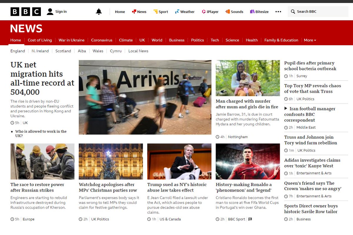 mikegalsworthy's tweet photo. This is the BBC News front page right now... 
(22:25 Thurs 24/11/22)

See anything about the Michelle Mone scandal?

Nope, neither do I. https://t.co/rs9kCzWAaa