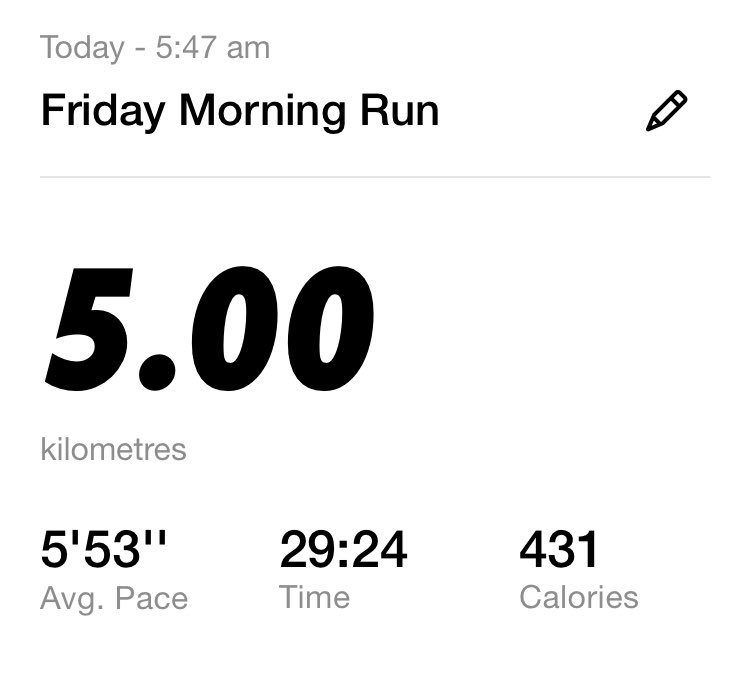 simonmontgomery's tweet photo. Have now managed to complete 5 runs this week, feeling pretty good about that. Another 5km done, and have kept it under the 6min per km like I have wanted to.
#running #fitness https://t.co/cQOYPAYem0