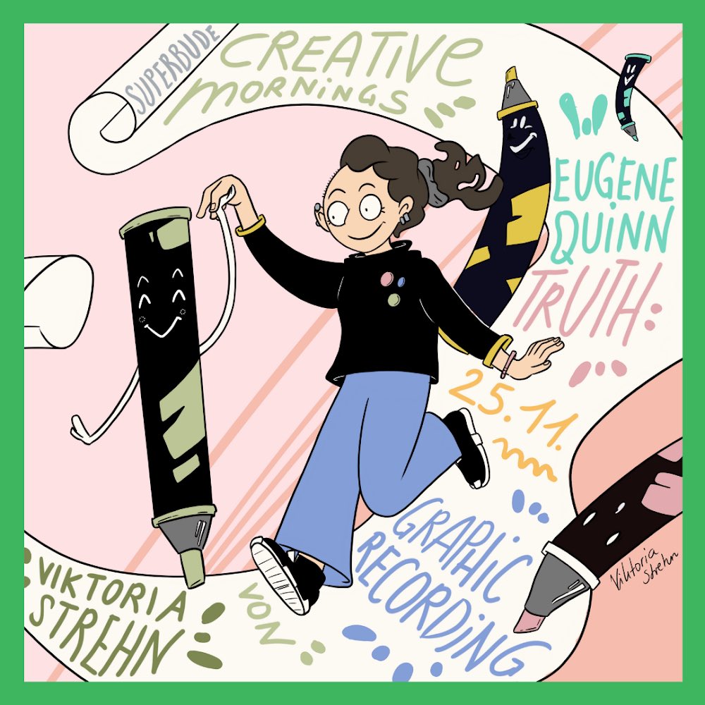 Vienna_CM's tweet image. This Friday
@viktoriastrehn from @illustrationladies_vienna will visually record Eugene Quinn’s talk about truth at @superbudevienna with a graphic recording.

Viktoria Strehn is an illustrator and comic artist from Austria. 
office@viktoriastrehn.com

#viecm #cmtruth