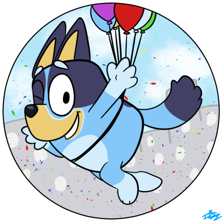 Bluey Thanksgiving Parade button design.
Created some funky-ass confetti on this one lol...
#bluey #blueyfanart #MacysThanksgivingDayParade