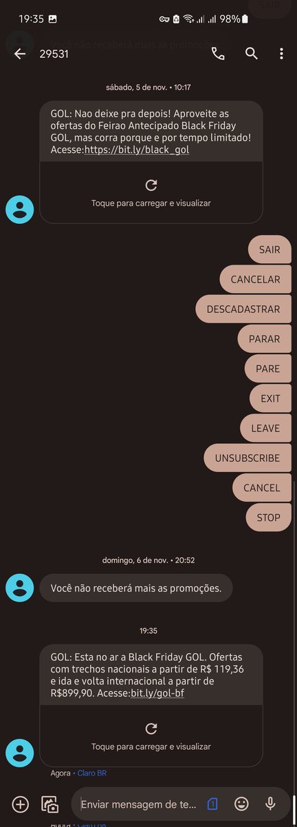 diegonei's tweet photo. @VoeGOLoficial o que eu preciso fazer para não receber SMS não solicitado? (CC: @anatel @proconspoficial) #voegol #spam https://t.co/Pg0WcOOBM2