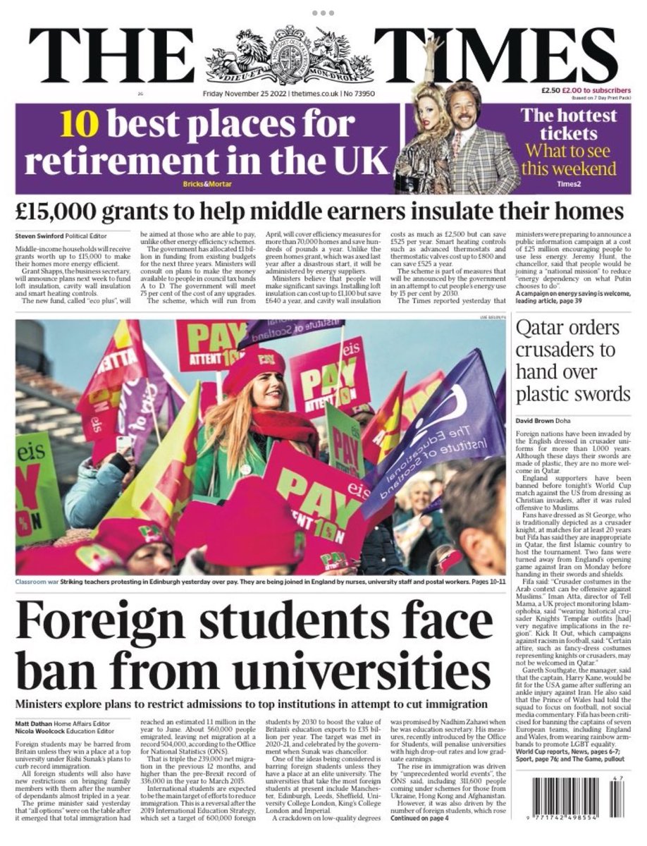 Higher education is one of the UK’s finest exports, with wonderful cultural as well as financial (worth £30bn) benefits.

This would be an(other) act of stupendous self harm.  #TomorrowsPapersToday