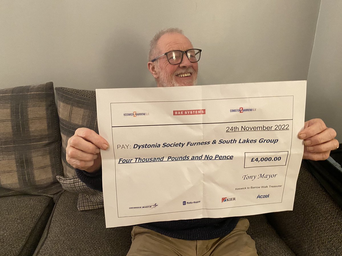 gilljep's tweet photo. Amazing donation of £4000 from @k2bwalk for @DystoniaUK -check the bank tomorrow guys! Recruiting teams for next year 13 May! Please message if you want in! You wont regret it! #sponsoredwalk #walkorrun #charity #stroll #lakeswalk #colunteers #teamspirit #community https://t.co/Q1UrEaHCeA