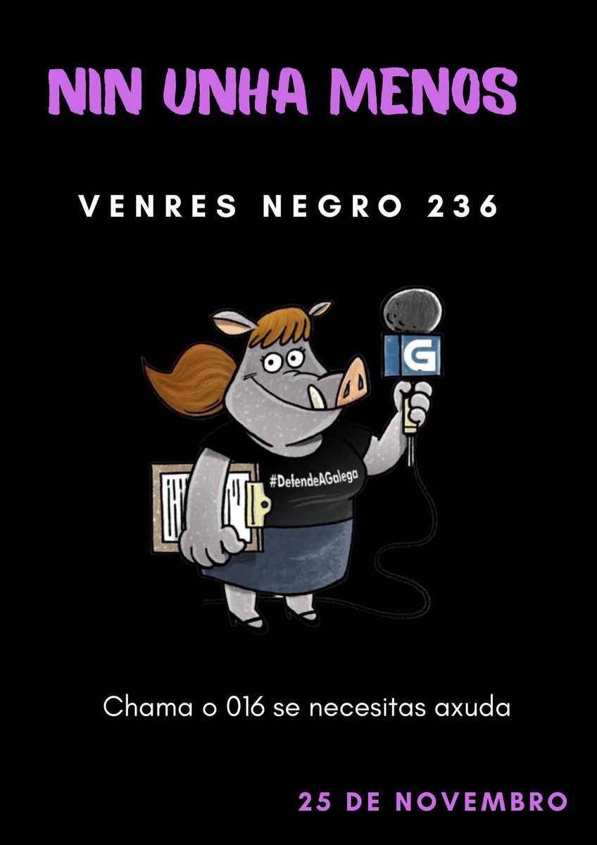 DefendeAGalega's tweet photo. #NinUnhaMenos
#25NTodosOsDías

Insistimos en reclamar uns medios públicos con perspectiva de xénero. A CRTVG ten que ser exemplar na loita contra as violencias machistas: SEMPRE.
#VenresNegro236CRTVG https://t.co/OnyKBDMjcI
