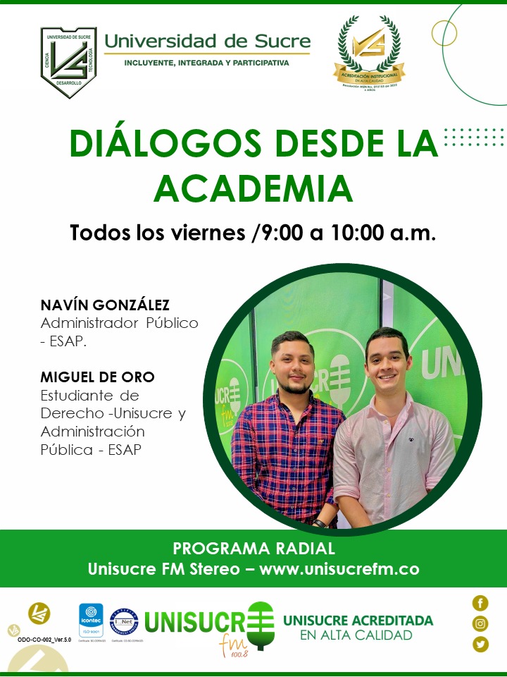 Unisucrefm1008's tweet photo. 💥En tu radio @Unisucrefm1008 sintoniza todos los viernes DIÁLOGOS DESDE LA ACADEMIA, un programa hecho por la juventud Unisucreña que cuenta con invitados nacionales y locales, quienes conversan sobre temas de interés para la comunidad. 

¡Escucha tu radio! 
Unisucre FM 100.8 https://t.co/oNoac6NIWz