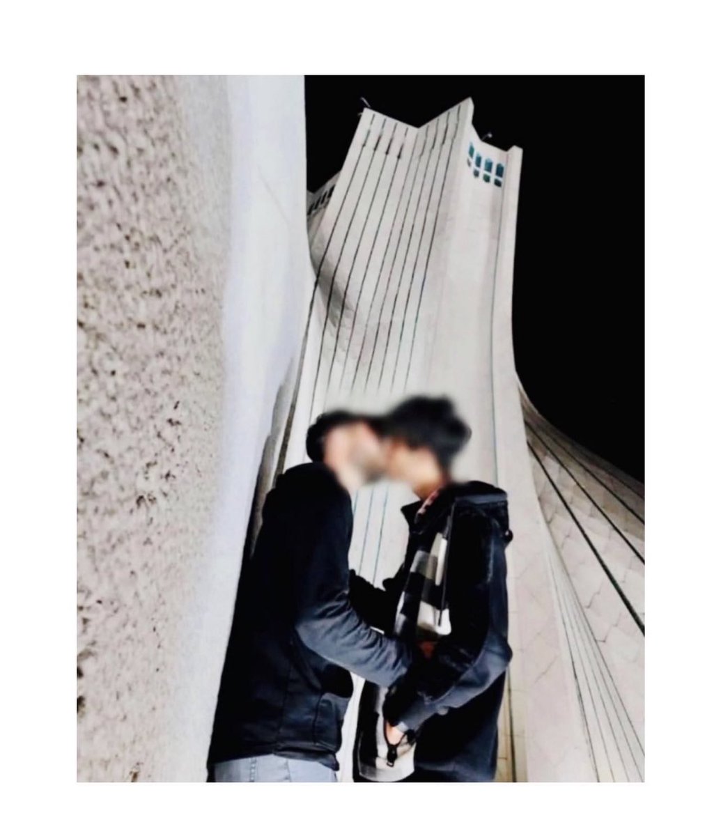 yashar's tweet photo. Two men kiss at the foot of Azadi Tower in Tehran. 

I am so thankful for the bravery of my compatriots. https://t.co/gP9KFYefJE