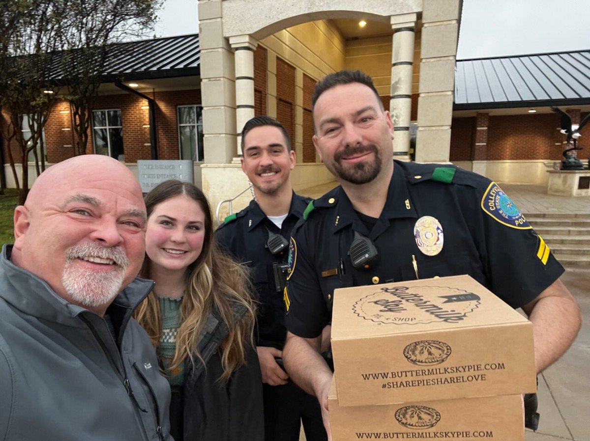 Thank you to the Ridley family who owns Buttermilk Sky Pie Shop in #Colleyville for bringing our team some delicious pies for #Thanksgiving! <a href="/BSPSColleyville/">Buttermilk Sky Pie Shop - Colleyville</a> <a href="/JasonTRidley/">Jason Ridley</a> <a href="/ChiefMillerCPD/">Chief Michael C. Miller</a> #ColleyvilleCares