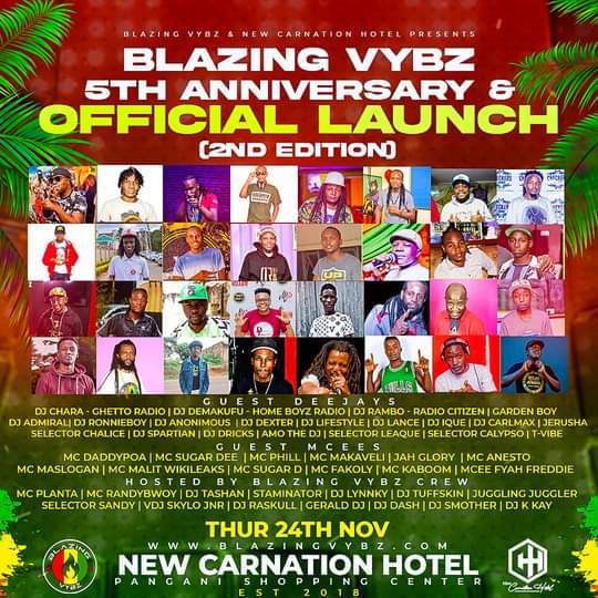 Malit_Wikileaks's tweet photo. #BlazingVybz@5 is massive. Happening tonight inside #CarnationHotel Pangani. Whole heap a DJ and MCs showing up. #SelMathemΓ tics, #iQue, #DaddyPoa, @CharraDeejay , #McPlanter #DRF crew, #RaskulPaskul name them, and of course yours truly #TheBaldheadRasta https://t.co/70NaOaChK3