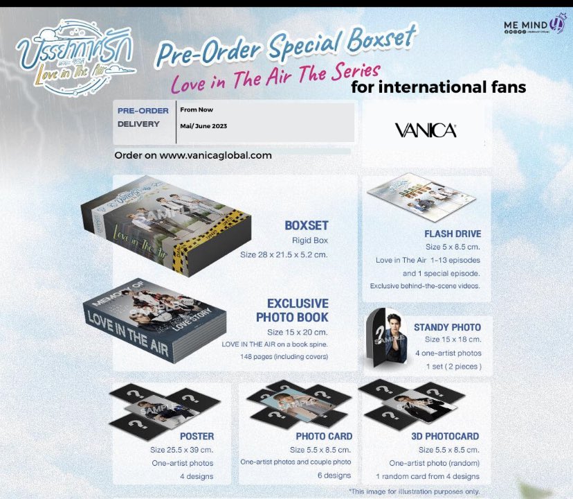 VanicaGlobal's tweet photo. Hi Love in the Air International Fans,

we launched the Love in the Air Boxset Preorder on our Website https://t.co/vNdoTilySi.  

If you have any questions to the product, let us know via dm. We are looking forward to hear from you.

Cheers VanicaGlobal
#memindy #LoveinTheAir https://t.co/8G1pQPY6dd