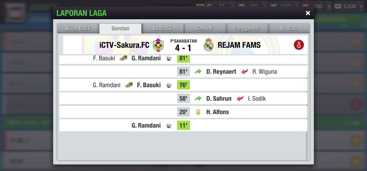 Hasil pertandingan LTEI
 Vs <a href="/iCTVSakuraFC/">iCTV-Sakura.FC</a> 
 Tetap semangat
<a href="/INC_LTEI/">Indonesia Nations Cup #INCXLI</a>