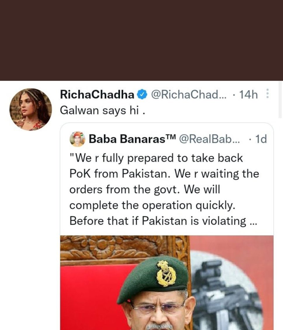 actor_Nikhil's tweet photo. 20 Brave Indian soldiers gave up their lives at Galwan protecting our country and us.
Reading about their Ultimate Sacrifice still brings tears to our eyes.
FORGET POLITICS.
Our Army and the Armed forces should always be respected and never insulted.  @RichaChadha plz #IndiaFirst https://t.co/SZvaOtKMEv