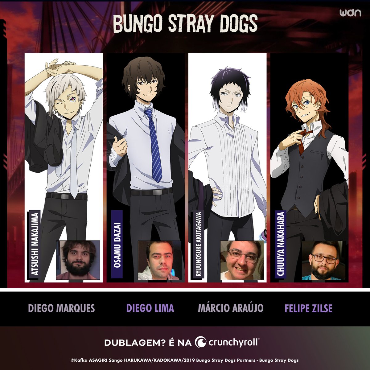 Dublagem da terceira temporada de Bungo Stray Dogs já está