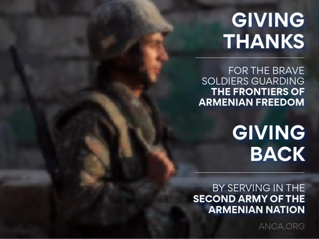ANCA_DC's tweet photo. This Thanksgiving, we thank the brave souls guarding the frontiers of Armenian freedom.  We pay respect to their sacrifice, not through words, but through service in the 2nd army of the Armenian nation - the global movement led by ANCs worldwide to defend Artsakh &amp; Armenia. https://t.co/gQcNPUP9bO