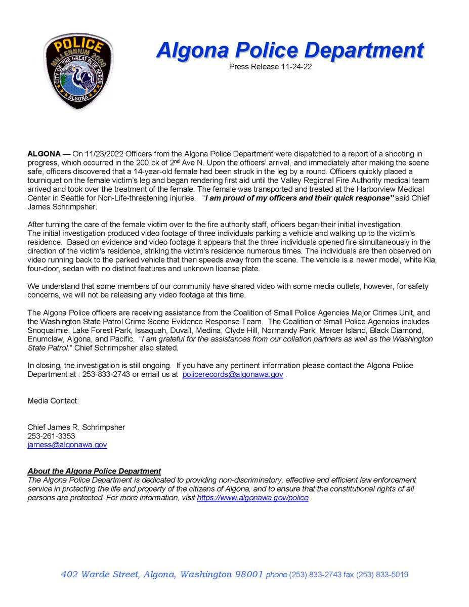 Press Release on last night's shooting!!!