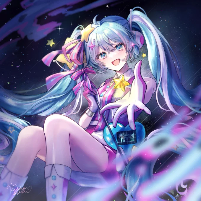采葉しきさんのマジカルミライ 10thミクさん!とってもキラキラで素敵です…!光の表現も綺麗ですね～!°˖✧◝(⁰▿⁰)◜✧˖°【】 #piapro #初音ミク 