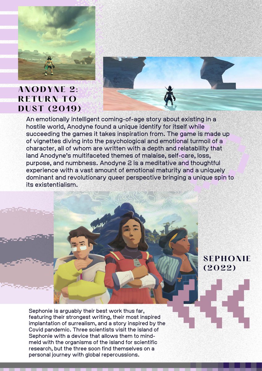 Atamine634's tweet photo. I had the honor to be part of a friend's graduate project with a zine of surreal games I wrote for her exhibit in August. I'll be posting the pages individually, but the electronic version is here: https://t.co/2olLOHzFyQ

Featured: Analgesic Productions, Anodyne 1 &amp; 2, Sephonie https://t.co/MYFYsJBK9l