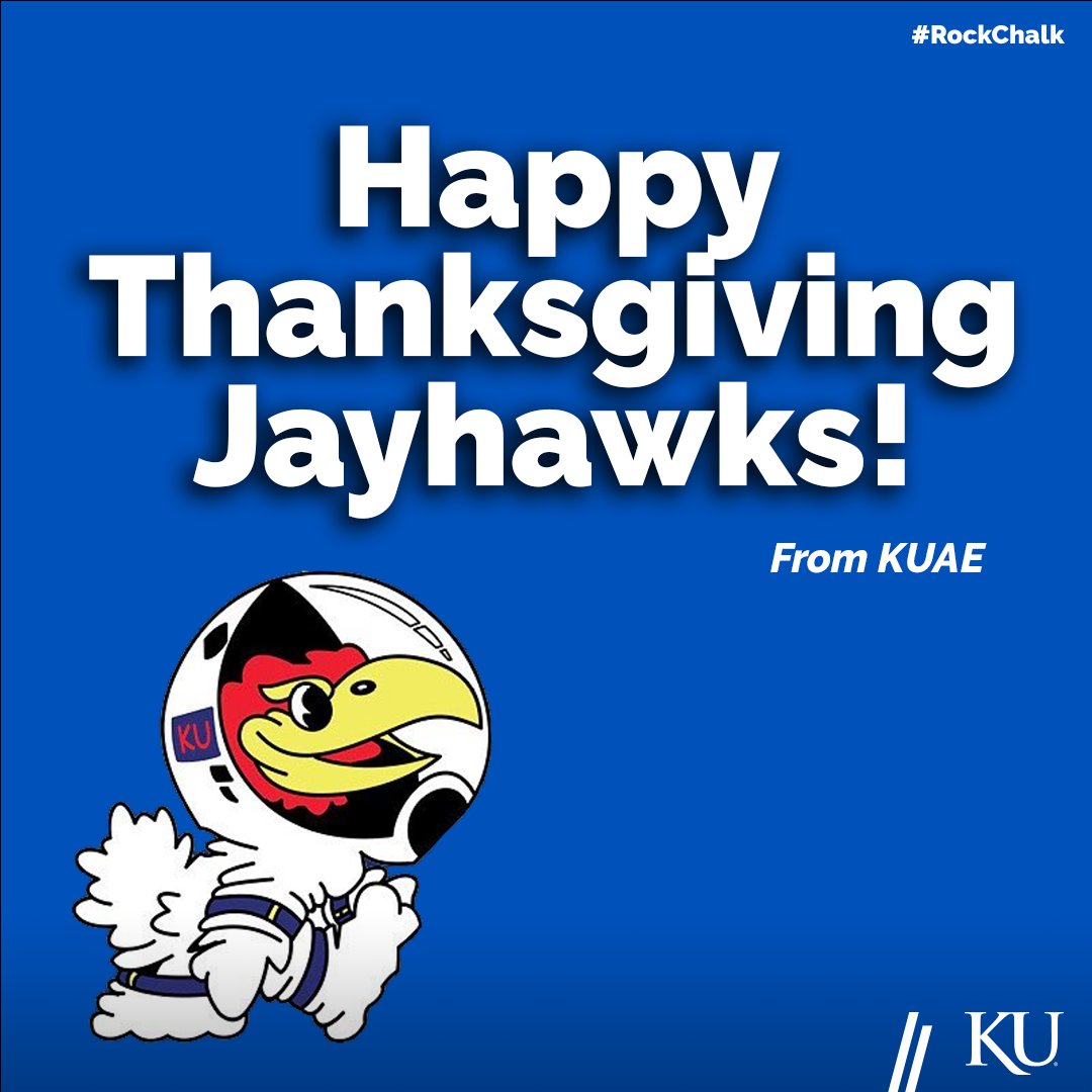 KUAerospace's tweet photo. Happy thanksgiving break Jayhawks! We hope you are able to spend time with those that make you feel loved as well as able to relax on this well deserved break before Finals! ❤️ROCK CHALK💙

#KU #kuaerospace #aerospaceengineering #aerospace #kulove #rockchalk #rockchalkjayhawk https://t.co/p7cubYJB8G