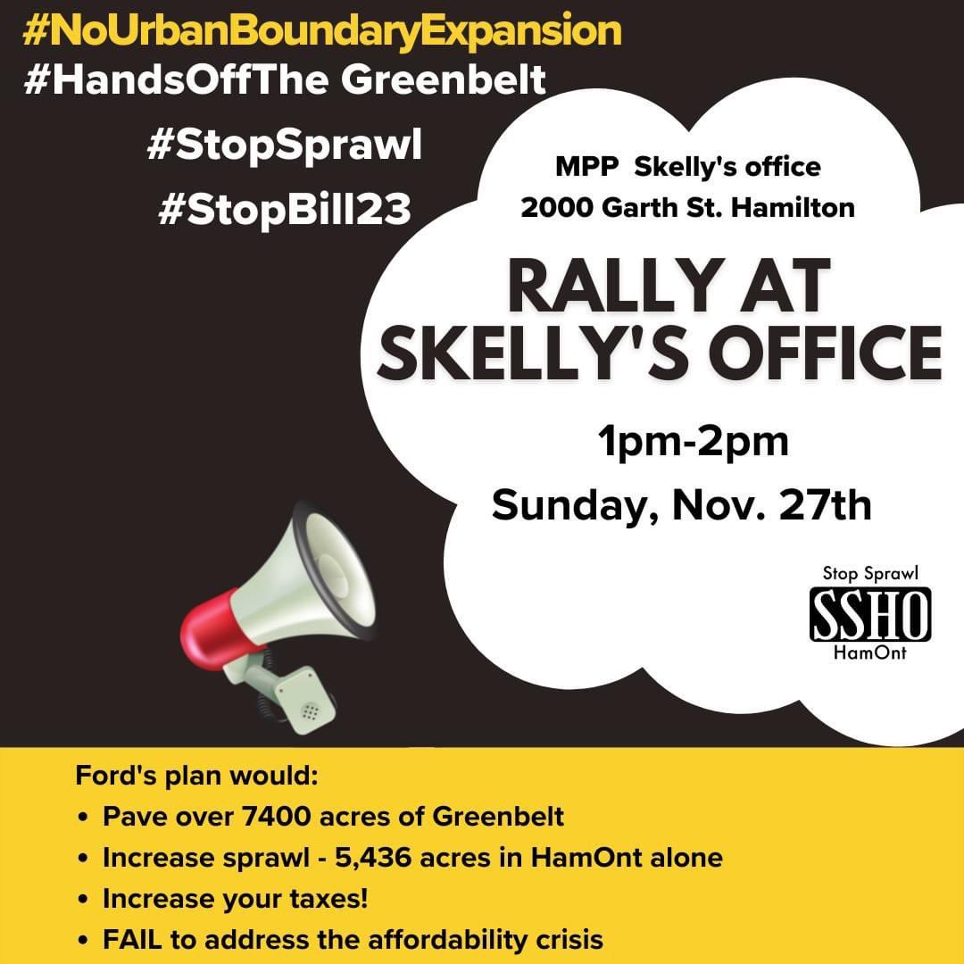 This Sunday!!! #HamOnt let’s see you out in full force. We voted #NoUrbanBoundaryExpansion and we cannot let the Ford government trample over us. It’s time they get their #HandsOffTheGreenbelt #OnPoli #StopSprawl #StopBill23 @Stopsprawlhalt1 @StopSprawlPeel @NoSprawlDurham