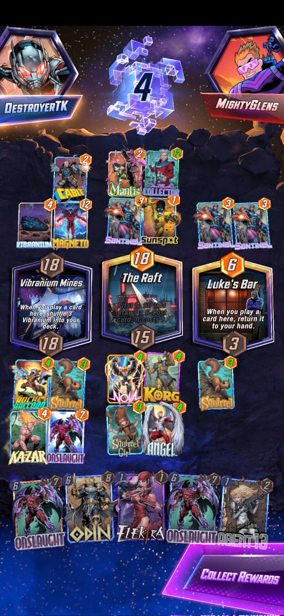 DestroyerTK's tweet photo. Hey @MARVELSNAP how come the opponent's 2 Sentinels stayed at Luke's Bar? They were played there they should have been returned to their hand. Was it a bug? https://t.co/dTLhF6wfrF