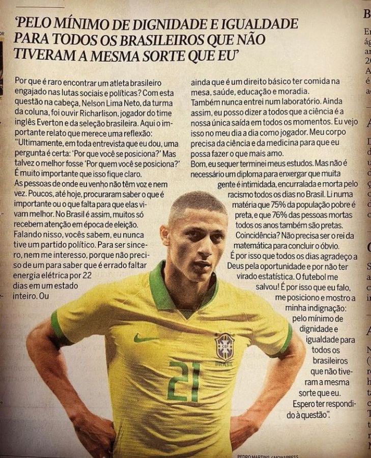 Gente, eu estou in love com o Richarlison. Que pessoa extraordinária!
Faz muita diferença comemorar uma vitória de um atleta com uma biografia dessas. Viva!