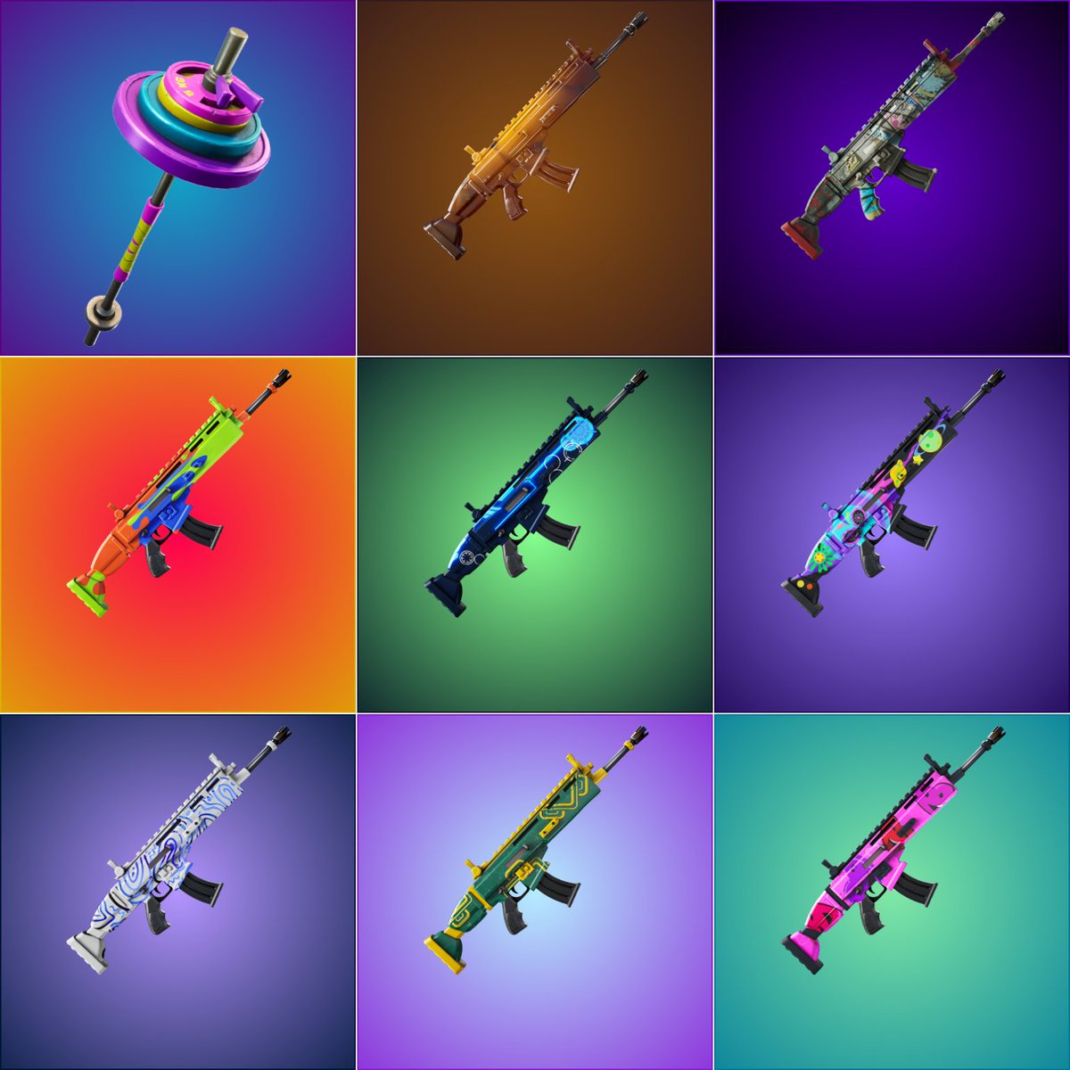 These rare items have returned to the #Fortnite Item Shop:

- Axercise: 1136 Days
- Amber: 666 Days
- Tagged: 402 Days
- Splat Splat Splat!: 379 Days
- Target Locked: 357 Days
- Galactic Carnival: 321 Days
- Inkprinted: 307 Days
- Emperor's Touch: 305 Days
- Hearty: 282 Days