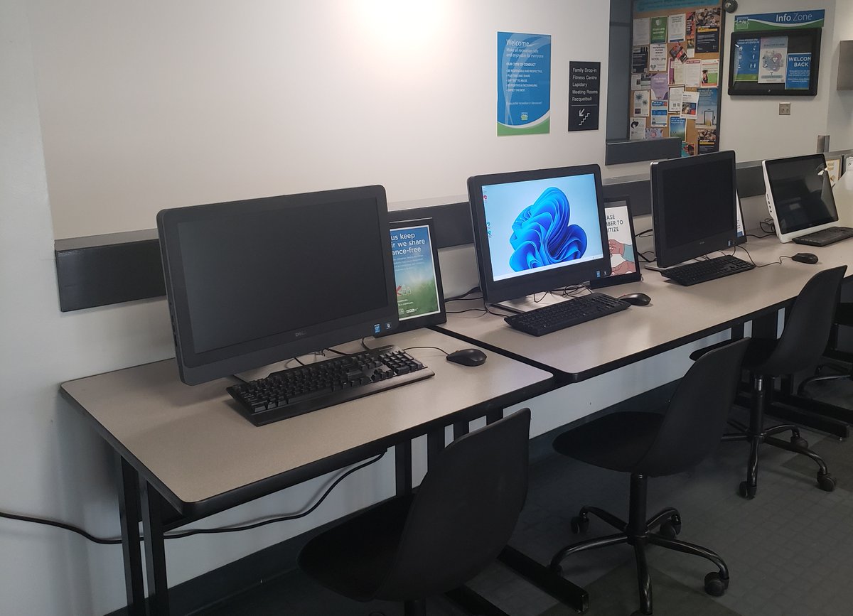 Our free lobby computers are back! They are available for use whenever the centre is open. Please use the computers with respect and always wear ear buds when sound is involved.