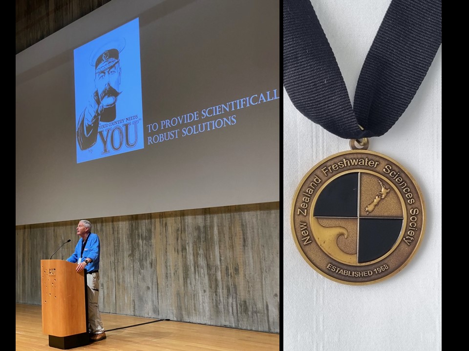 I was honoured to receive the NZ Freshwater Science Medal at the joint NZ Freshwater & Marine Sciences Conference (Waiti Waita). Its really a testament to the many talented colleagues i have had the pleasure of working with and learning from! @UCNZscience #UCNZbiology #UC_FERG