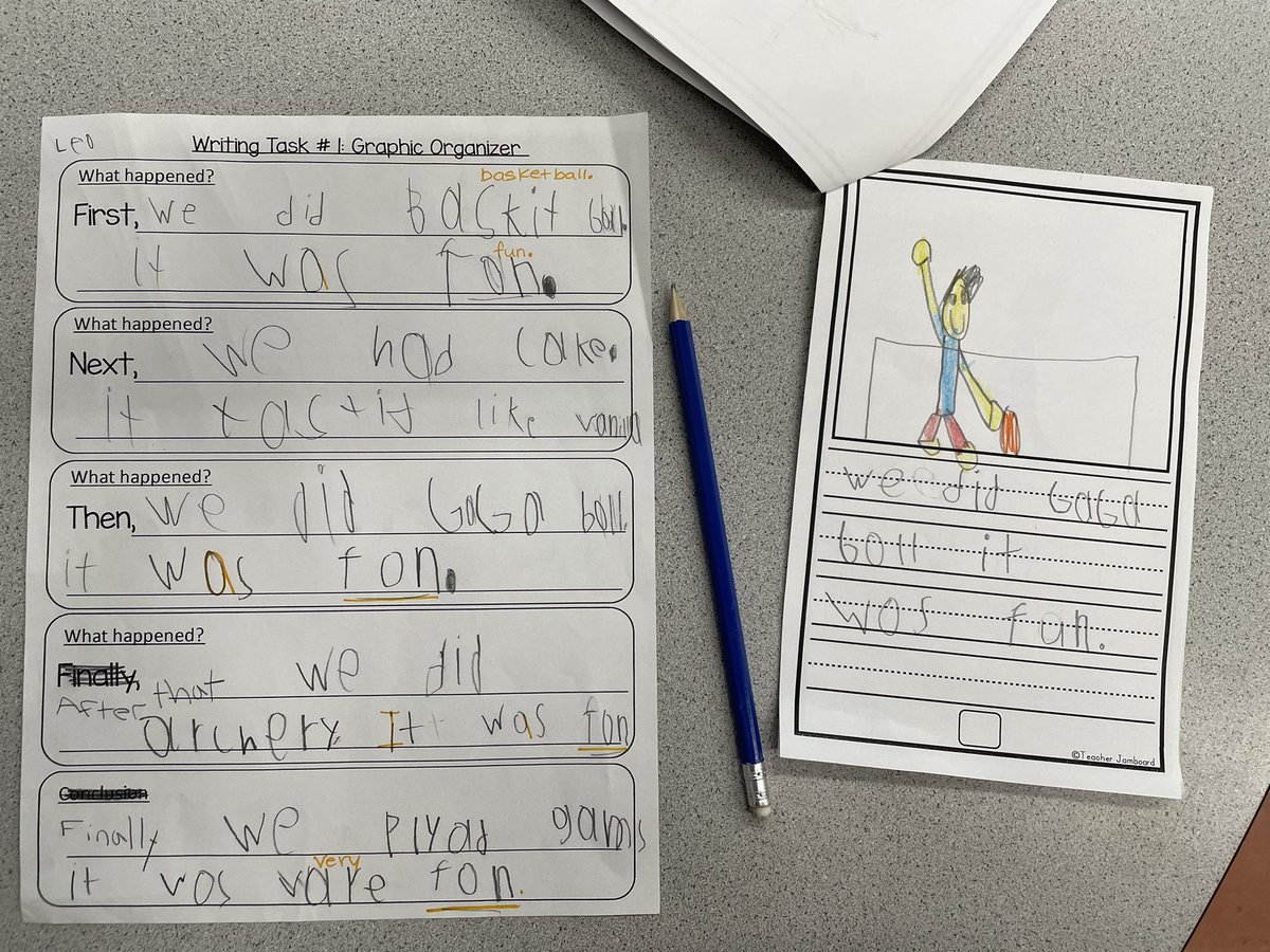 mrsbowesteaches's tweet photo. It was “Game Day” in grade 1/2. Students used their “practice writing” and feedback to revise and create their final writing piece. We turned our narrative writing into books! We can’t wait to share these with our families. #revise #writing #authorsintraining https://t.co/2zzDMMIU43