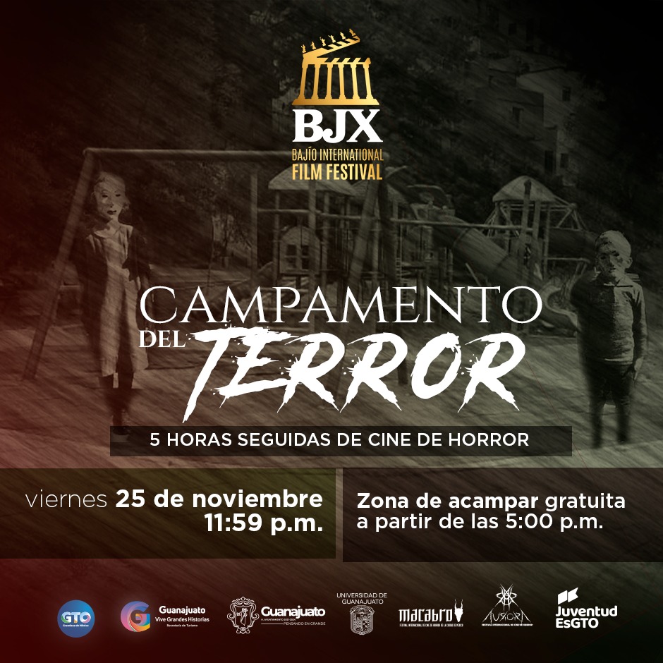 BJXfest's tweet photo. Mañana 25 de noviembre tendremos el #CampamentoDelTerror con 5 horas seguidas de cine de Horror de nuestro festival invitado @MacabroFICH Habrá zona gratuita para acampar a partir de las 5 PM en Los Pastitos
¡vive una noche de película!
#YosoyBJX #Te50roDeMéxico #BJXFEST #GTO https://t.co/aZKpg3SAWk
