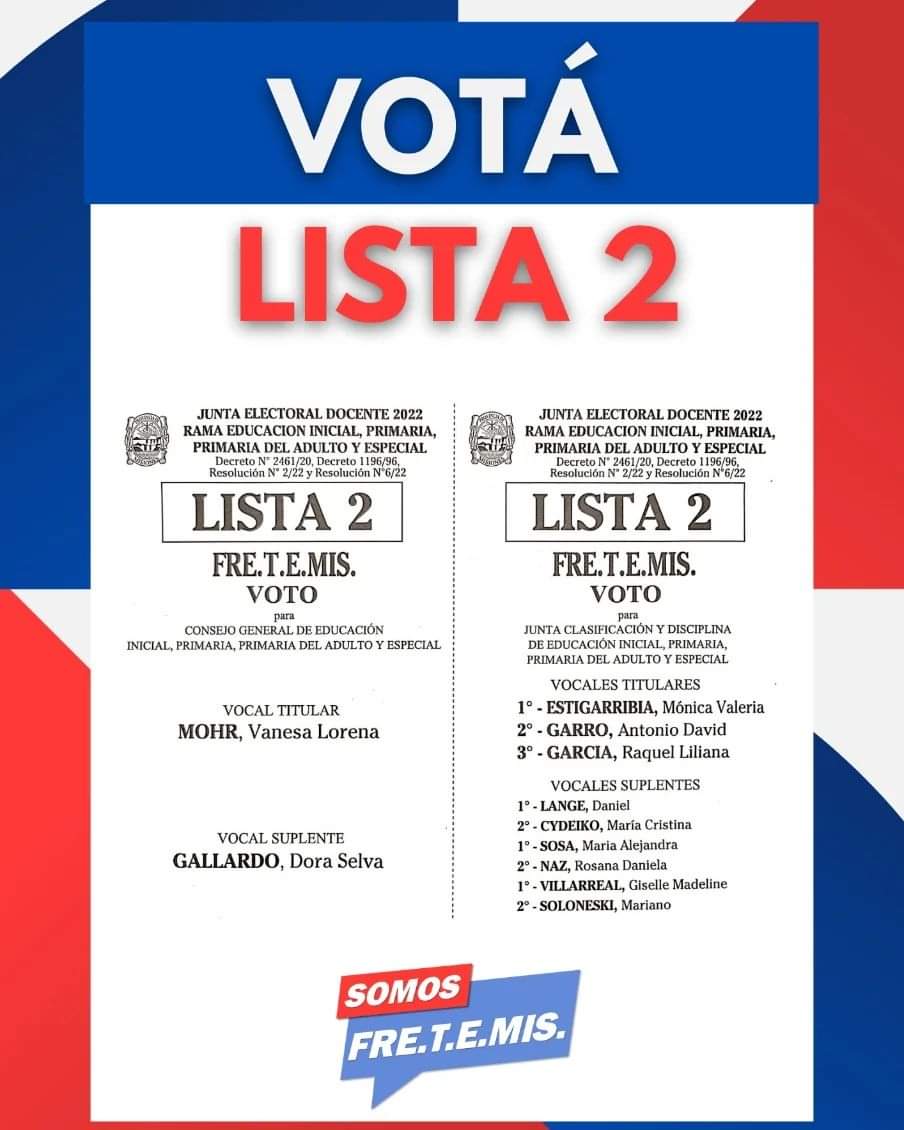 SAdoremis's tweet photo. 📅Este próximo 29 de noviembre acompañanos con tu voto🗳️
.
.
#DocentesMisioneros 
#SomosFRETEMIS 
#VotaLista2y22 https://t.co/WD07KxnoSX