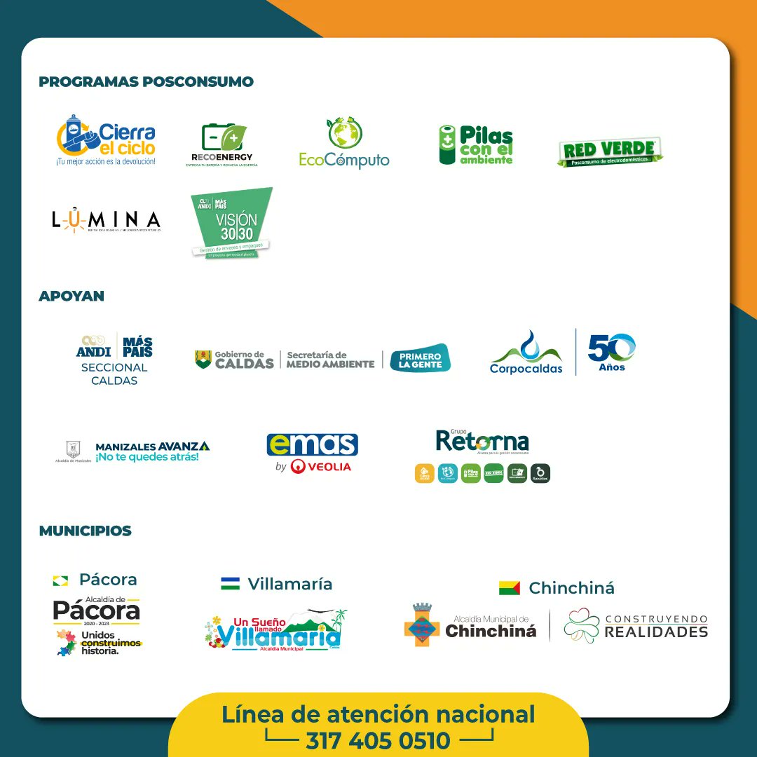vcircularANDI's tweet photo. #Vision3030 de @ANDI_Colombia hace presencia en los territorios. Estaremos en una Jornada de Recolección de Residuos Posconsumo en #Caldas de la mano con #GrupoRetorna, @ANDI_Caldas y @GoberCaldas. 
Lleva tus envases y empaques a los puntos en #Pacora #Chinchina y #VillaMaria https://t.co/e5WtDUNMQZ