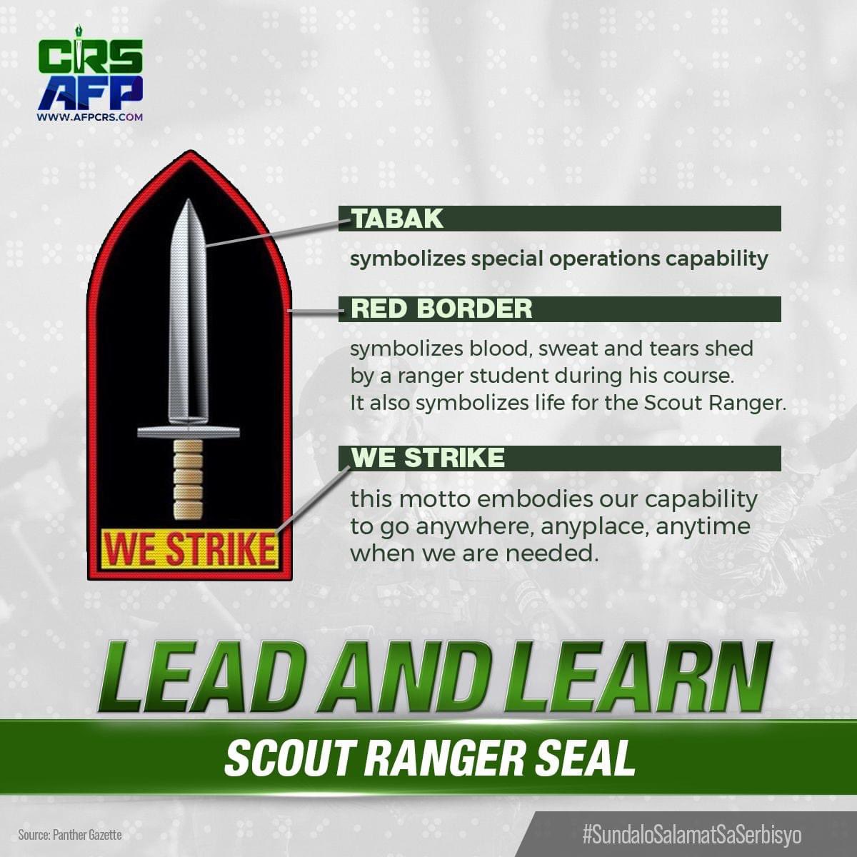 LEAD AND LEARN | SCOUT RANGER SEAL

Let's find out what is the most desired Scout Ranger TABAK Badge means.

#AFPyoucanTRUST #SundaloSalamatsaSerbisyo #scoutranger ##rangersleadtheway | afpcrs.com