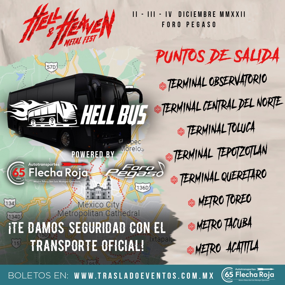 Radio_TRock's tweet photo. 🚌¡Viaja cómodo y seguro al #HellAndHeaven con #HellBus de #FlechaRoja, elige tu punto de salida y asegura tu lugar.🤘🏻
🚌: https://t.co/YRsuDrCbg6
💥Adquiere tus boletos a 3, 6 y 9 meses sin intereses con todas las tarjetas en HellTicket 🎟: https://t.co/igdAoQxbJR https://t.co/6JuFof8EpG