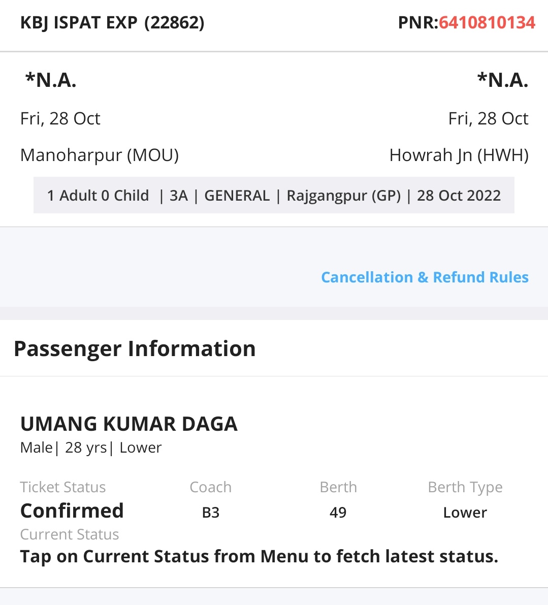 UmangDaga93's tweet photo. Hello Team,
It's been One month now, I didn't get the refund @IRCTCofficial 
Will you pay me the interest for amount you blocked @serailwaykol cancelled the train why? I will suffer @RailMinIndia @RailwaySeva
@SpokespersonIR
Refund ASAP
@jagograhakjago HELP
@drmhowrah https://t.co/kyQITc3WJ8