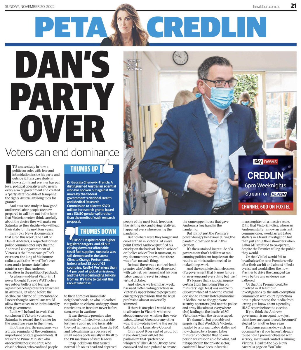 MELBOURNE Victoria don't let CORRUPT Dan Andrews get away with it #PutLaborLast | Peta Credlin #CookVersusCrook #CowardDan