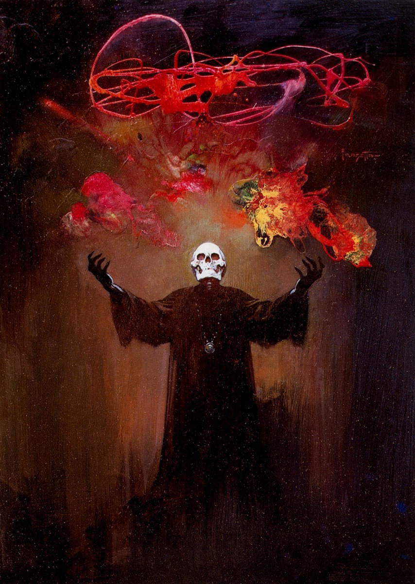 1boy robe skull male focus black robe fire magic  illustration images